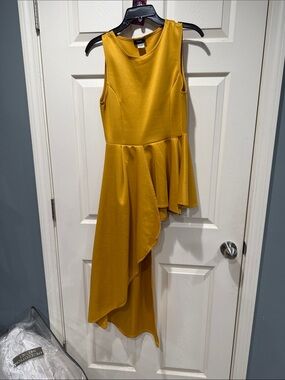 Asymmetric Ruffle Dress in Mustard Yellow